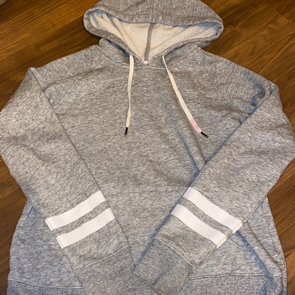 An old navy grey and white hoodie